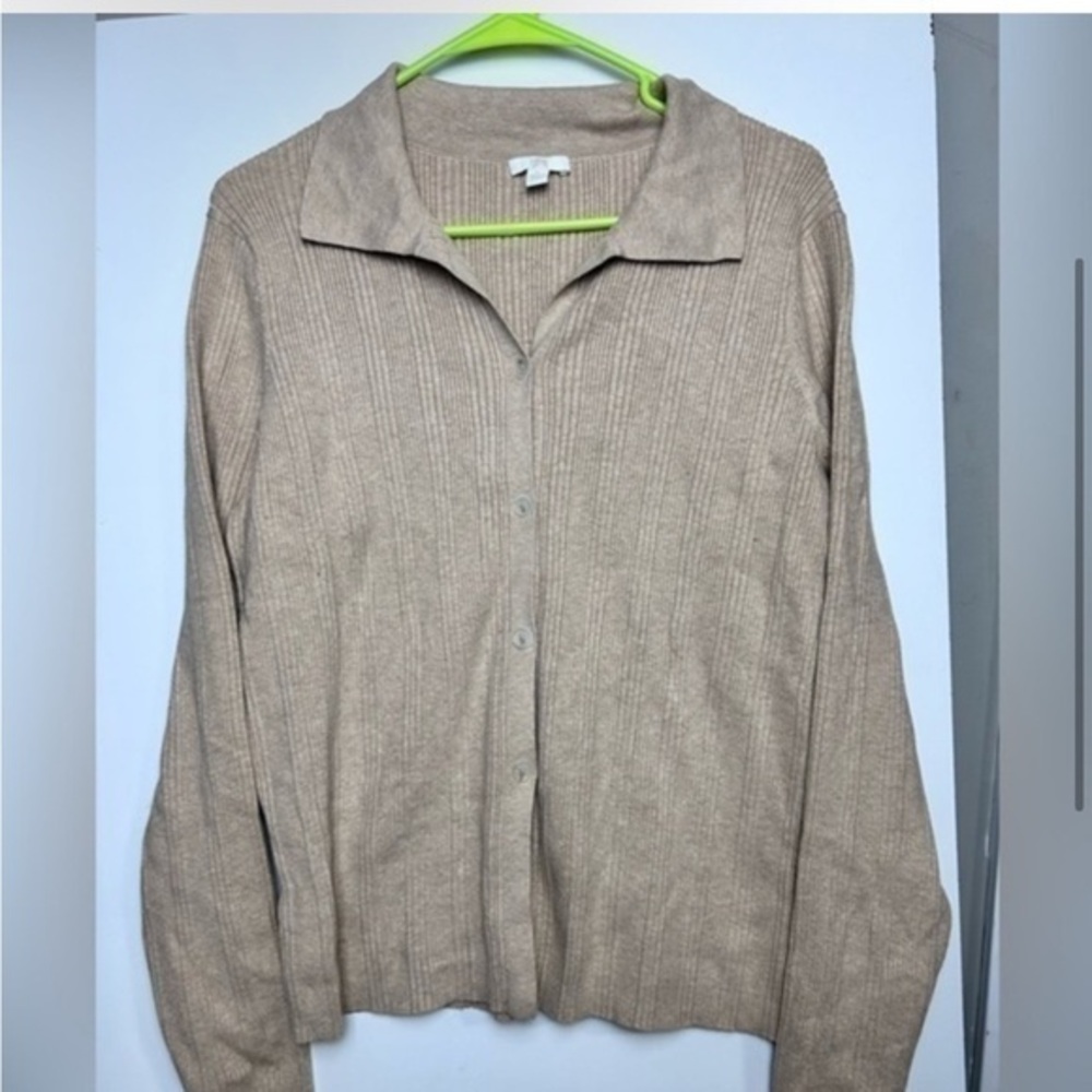 Lunya Cozy Cotton Silk Variegated Rib Cardigan 
Adagio Cream‎ Sz L